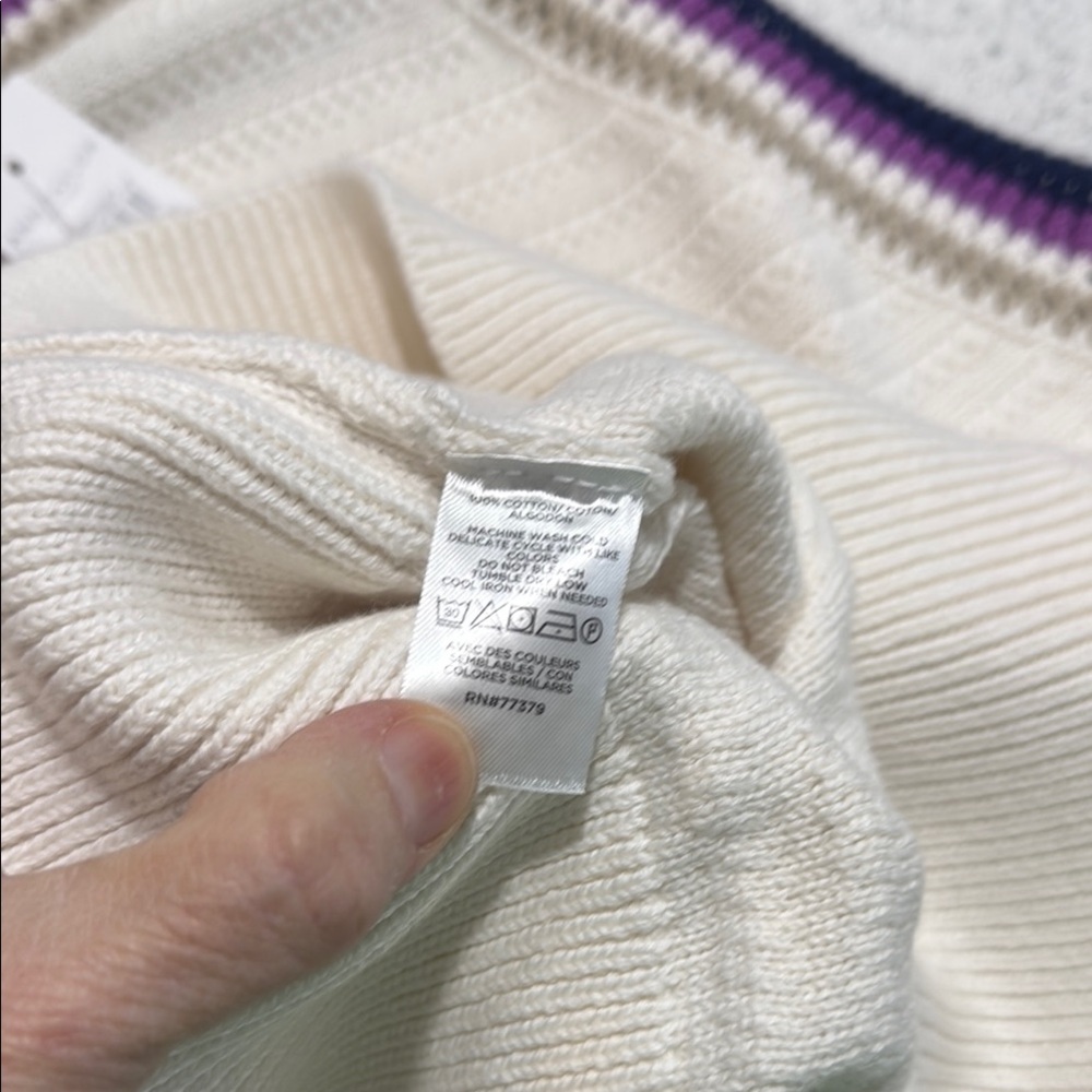 Ann Taylor Ribbed White and Purple Sleeveless Tank Top - Picture 6 of 6